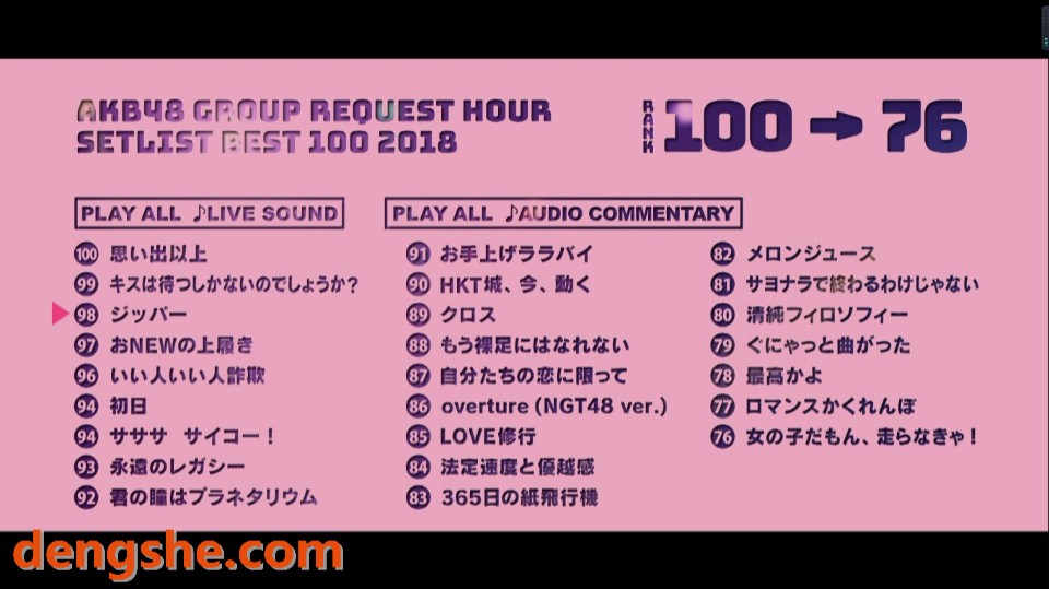 AKB48组合.AKB48 Group Request Hour Setlist Best 100.2018乐曲